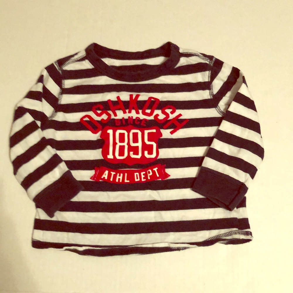 Oshkosh bgosh navy white stripe red logo shirt EUC